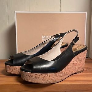 Michael Kors Black Wedges Natalia Sling 7.5